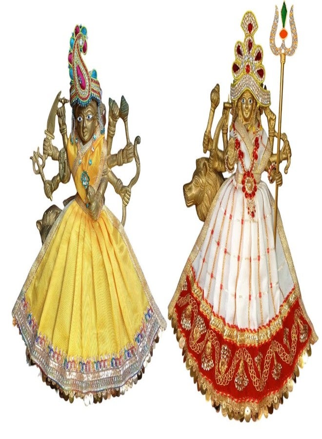 My God Gift Navratri Special، MATA Rani Vastra، Devi MATA Poshak، فستان Durga MATA، Radha Rani Poshak for Standing Idol، فستان MATA متعدد الألوان، عبوة من 2 (أبيض وأصفر، 4 بوصات) - Image 2